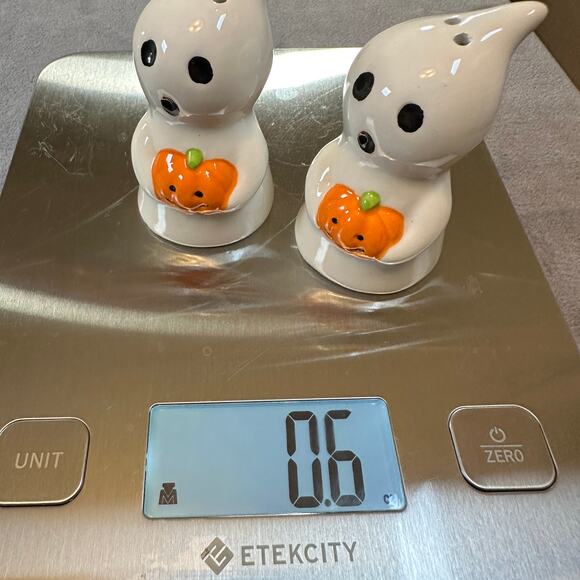 Halloween Ghost with Pumpkin Ceramic Salt and Pepper Shakers - Picture 3 of 8